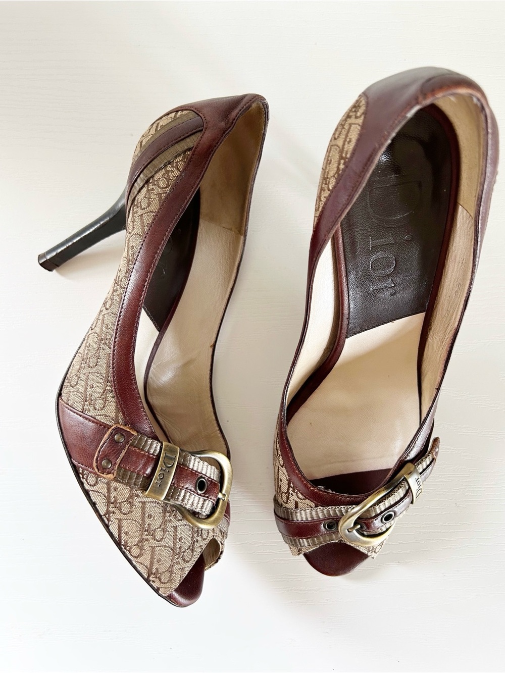 Christian Dior Diorissimo Canvas Heels Brown Beige Leather Monogram Size EU 38 - Picture 2 of 16